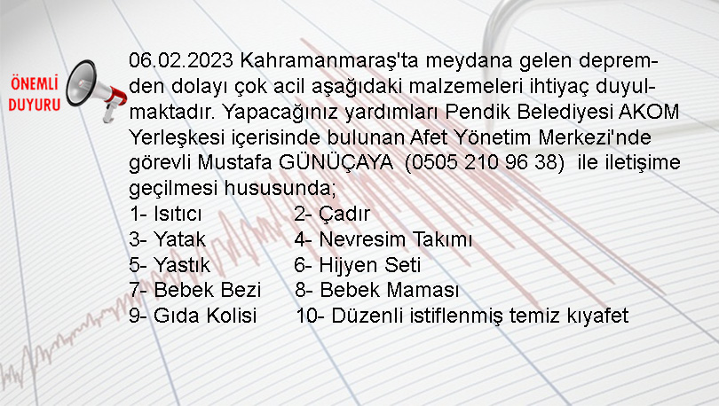 Kahramanmaraş Depremi İçin Yardım Duyurusu